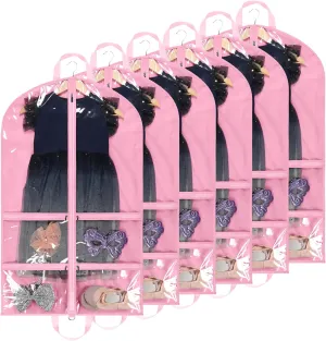 KEEGH Clear Garment Bags for Dance Costumes 40 inch Dance Garment Bags for Dancers Hanging Clothes for Closet Storage, with 4 Zipper Pockets for Dance Competitions, Ballet, Theatre, 6 Pack, Pink
