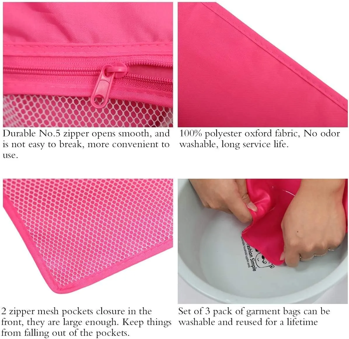 Kernorv 36" Foldable Dance Competitions Garment Bag with 2 Zipper Mesh Pockets and Clear Window for Dance Costumes, Storage or Travel (3 Pack,Pink)