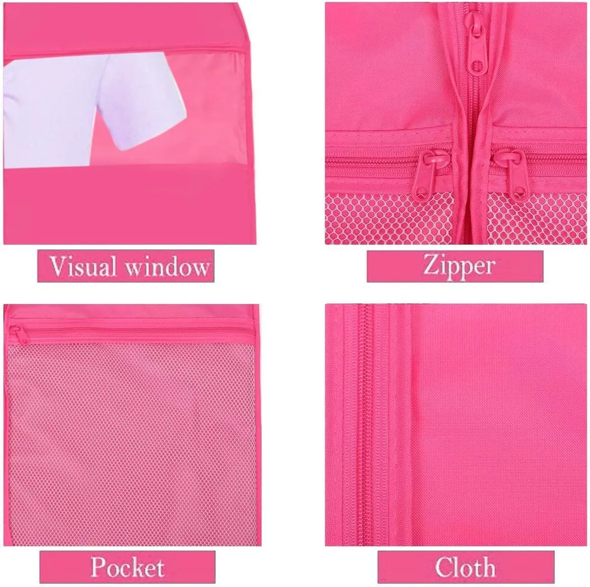 Kernorv 36" Foldable Dance Competitions Garment Bag with 2 Zipper Mesh Pockets and Clear Window for Dance Costumes, Storage or Travel (3 Pack,Pink)