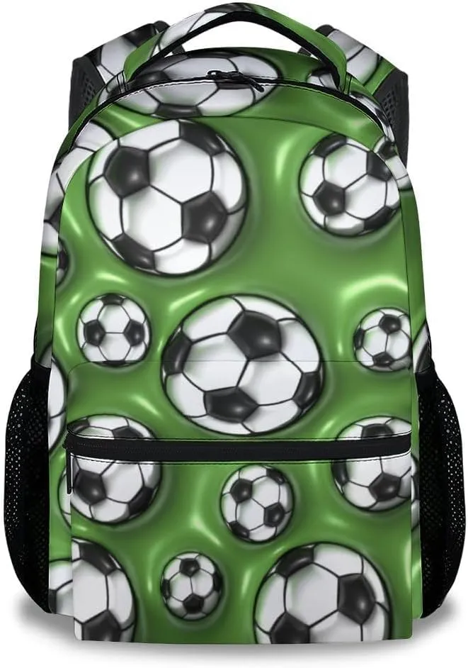 Kid Backpack for Boys - 2D Soccer Ball Bookbag - Lightweight Durable Large Capacity - 17 Inch Green Bookbag for School, Travel and Camp