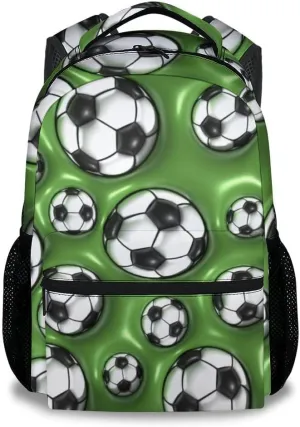 Kid Backpack for Boys - 2D Soccer Ball Bookbag - Lightweight Durable Large Capacity - 17 Inch Green Bookbag for School, Travel and Camp