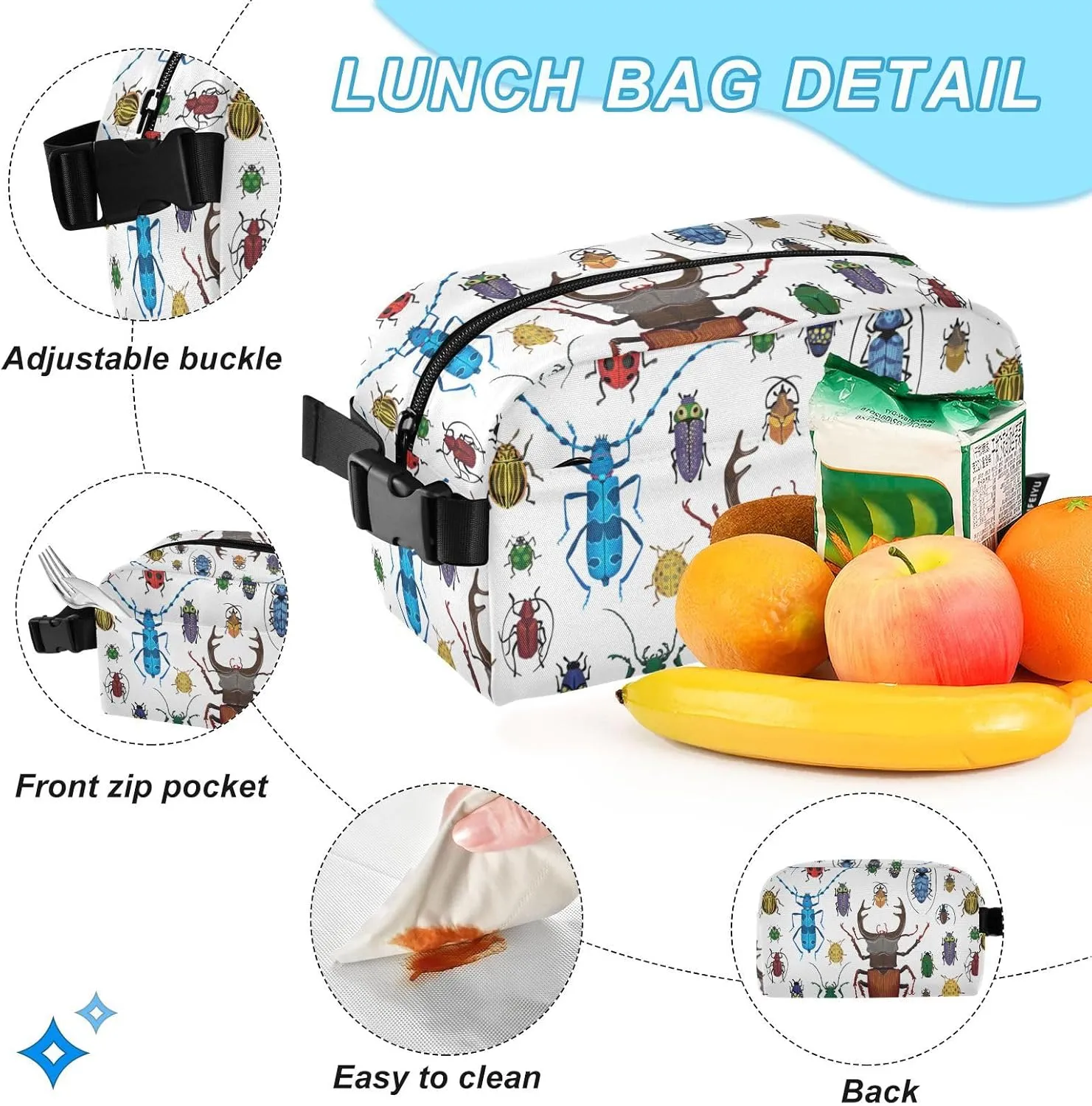 Kids Backpack for Girls Boys Beetles Design Kindergarten School Bag with Lunch Box Preschool Bookbag Set for Young Elementary Students