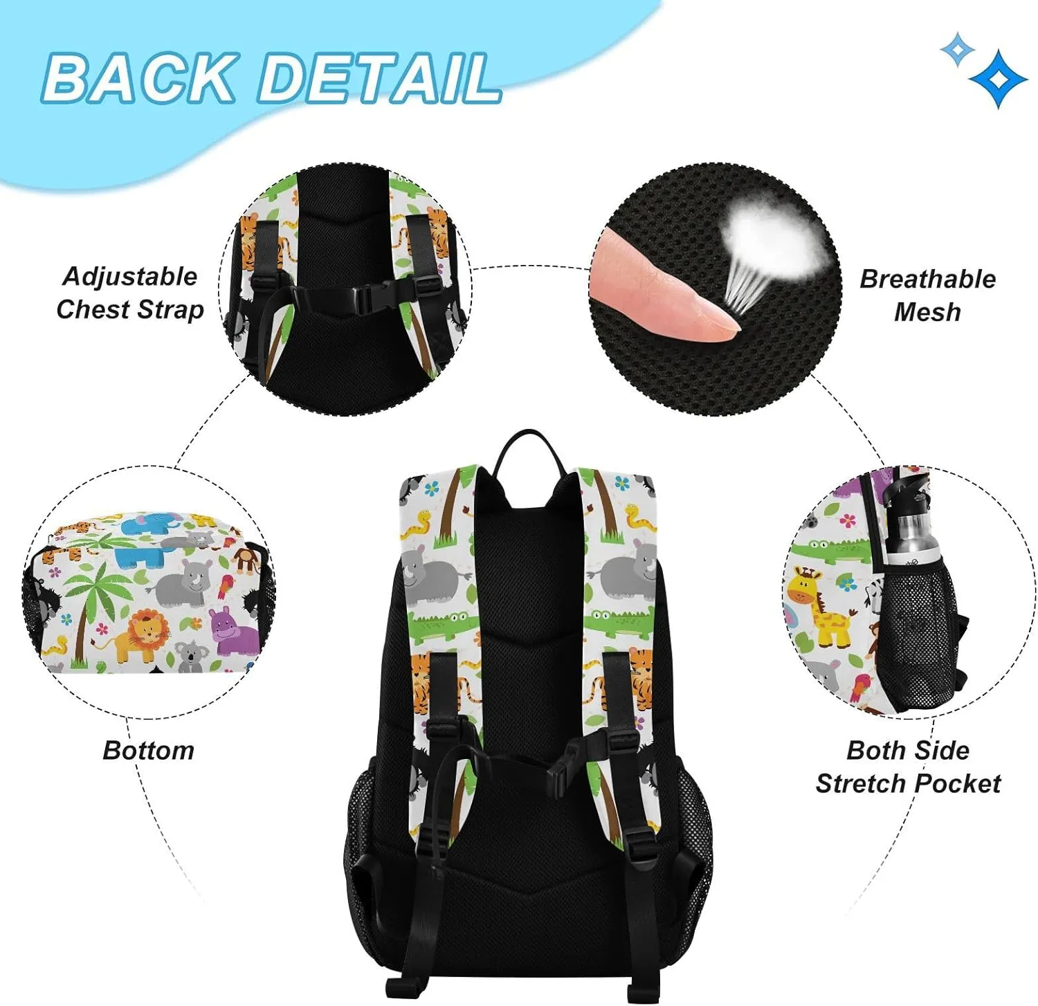 Kids Backpack for Girls Boys Jungle Zoo Animal Cute Kindergarten School Bag with Lunch Box Preschool Bookbag Set