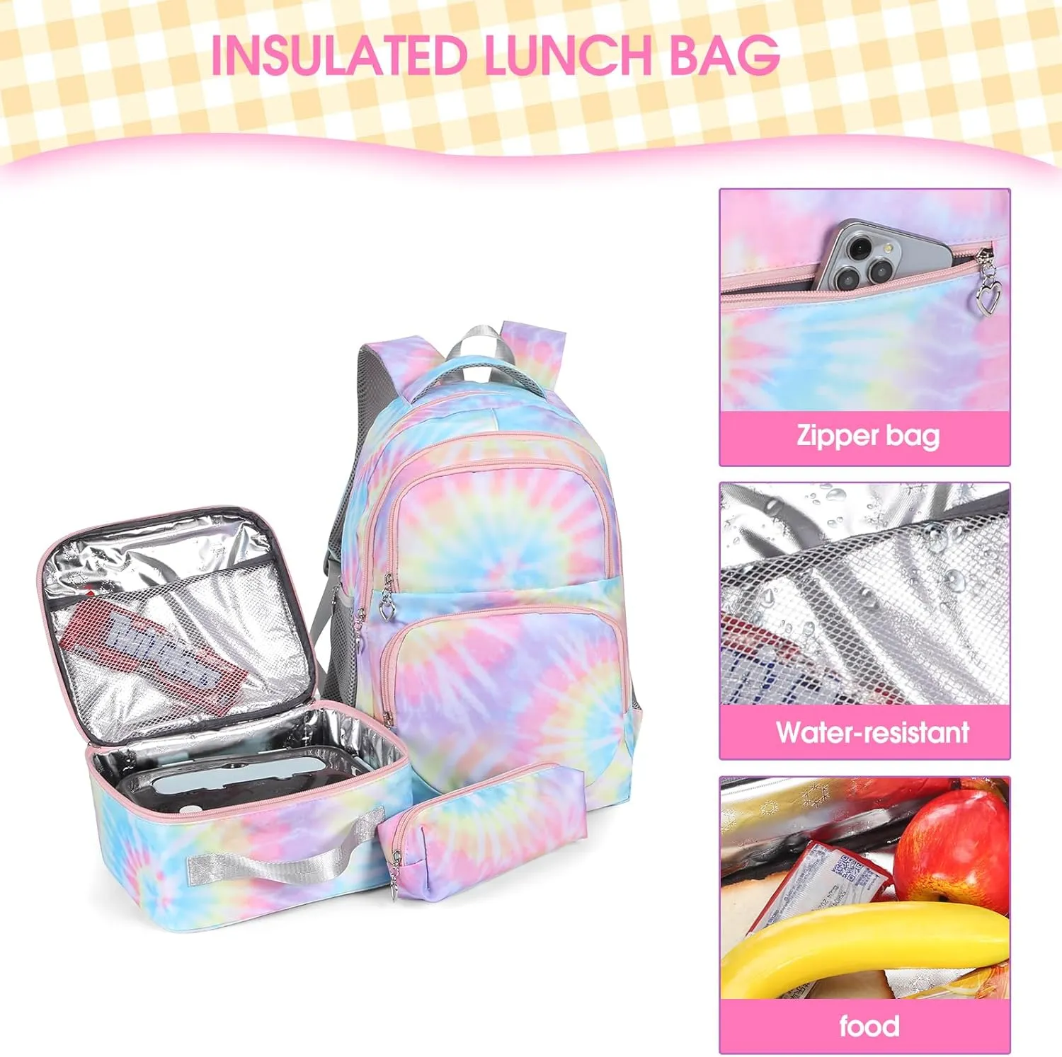 Kids Backpack for Girls Teens Bookbag for Elementary Primary Middle School with Lunch Box Set
