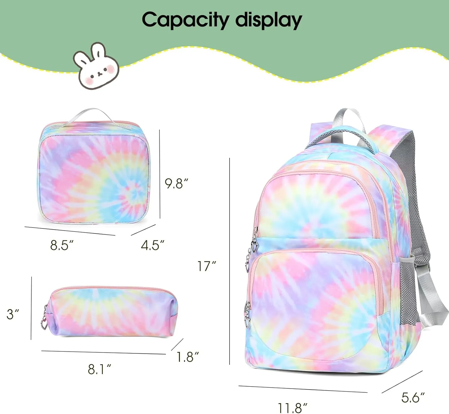 Kids Backpack for Girls Teens Bookbag for Elementary Primary Middle School with Lunch Box Set