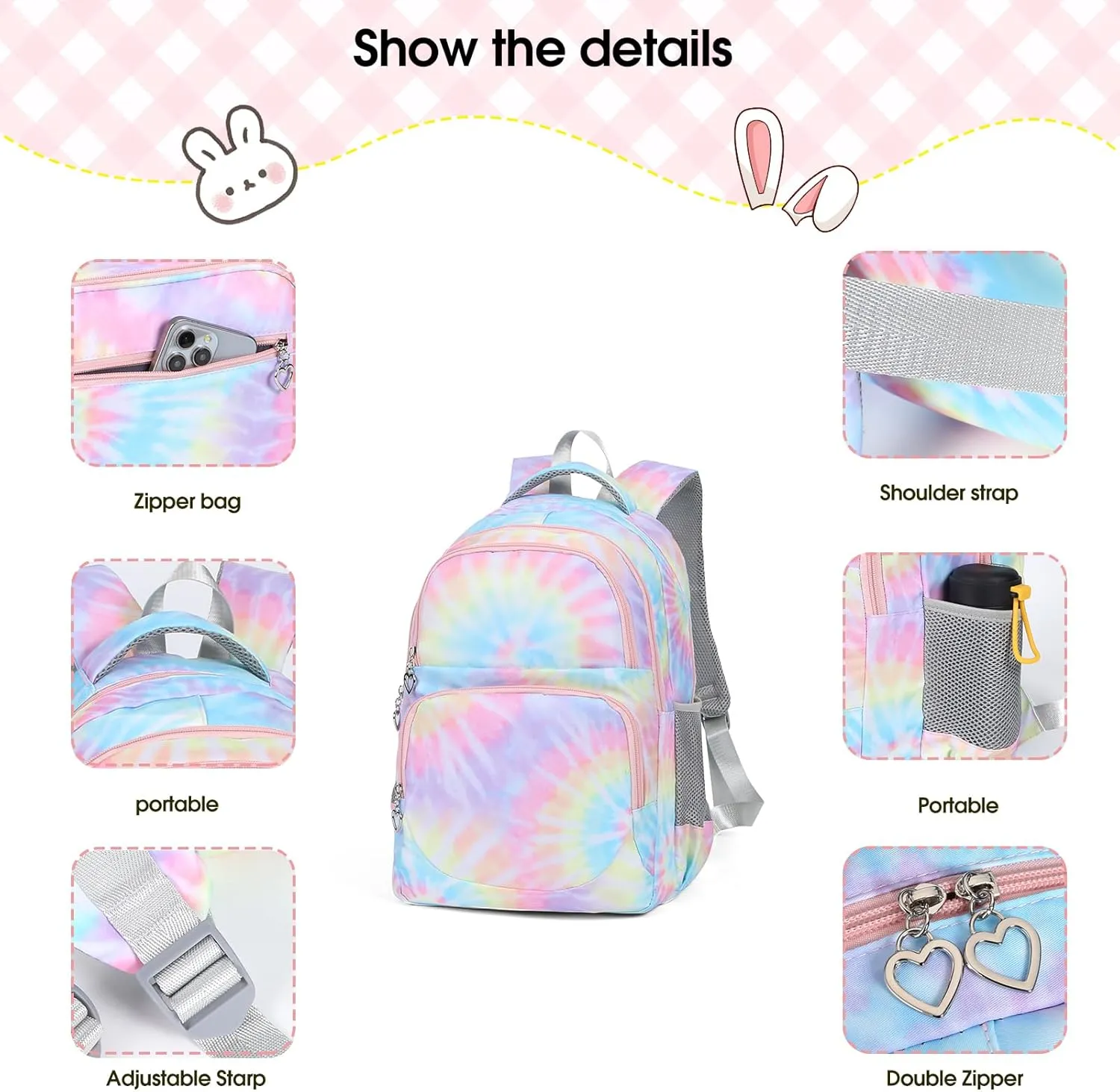 Kids Backpack for Girls Teens Bookbag for Elementary Primary Middle School with Lunch Box Set