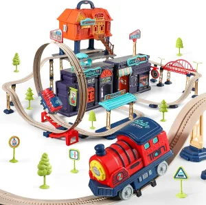Kids City Tracks Toys 191 PCS Train Tracks Toy for 3 4 5 6 7 Year Old Boys & Girls, Track Play Set Create City Train Games Toddler Birthday Gift