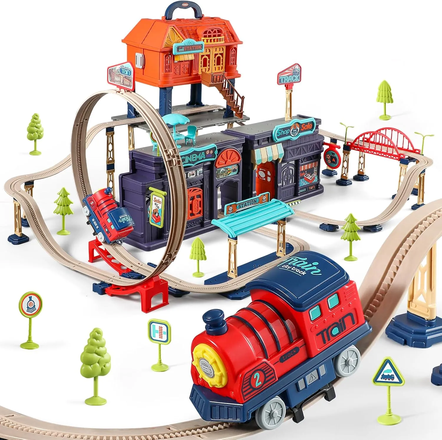 Kids City Tracks Toys 191 PCS Train Tracks Toy for 3 4 5 6 7 Year Old Boys & Girls, Track Play Set Create City Train Games Toddler Birthday Gift