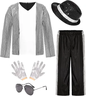 Kids Dance Star Costume for Boys 80s 90s Hip Hop Stage Outfits for Halloween Cosplay