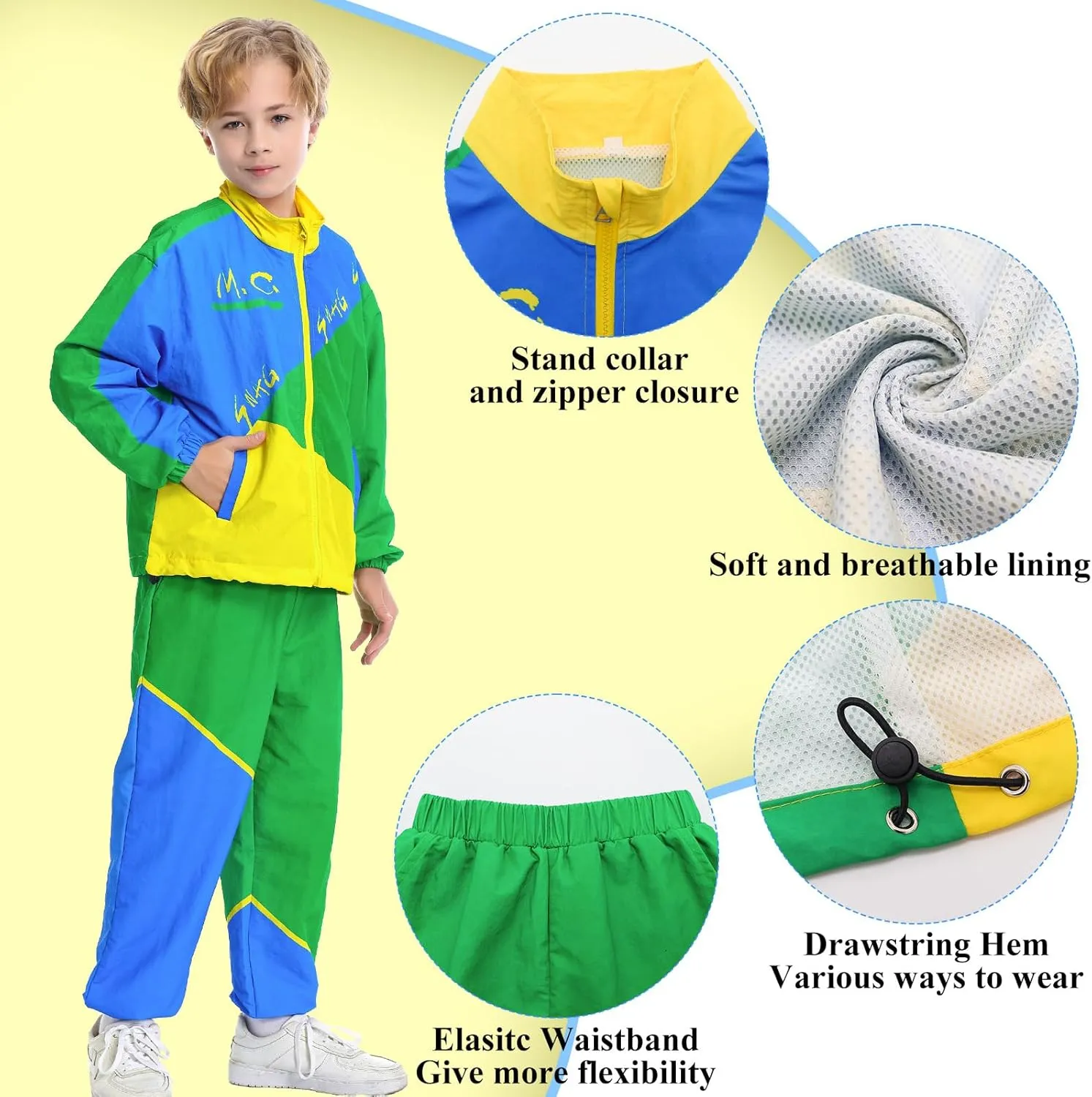 Kids Retro Tracksuit, Boys' Girls' Hip Hop Dance Clothes Color Block Outfits Unisex Patchwork Jacket Pants Streetwear Set