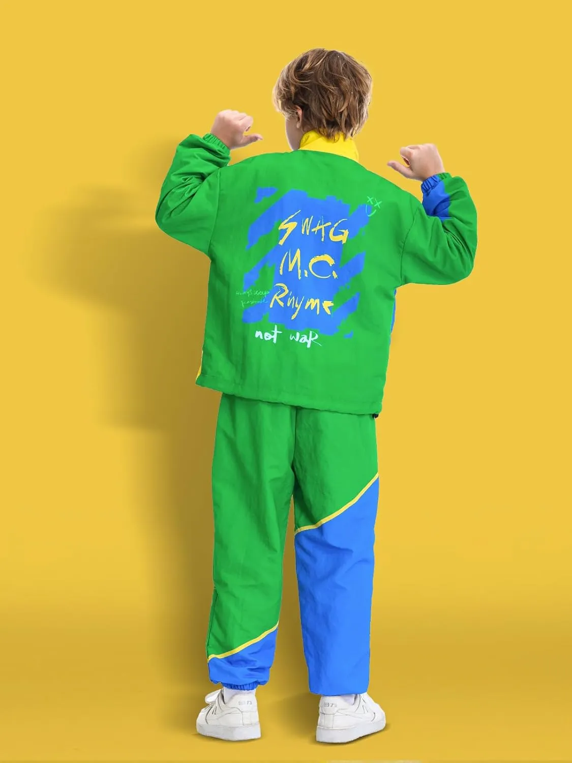 Kids Retro Tracksuit, Boys' Girls' Hip Hop Dance Clothes Color Block Outfits Unisex Patchwork Jacket Pants Streetwear Set