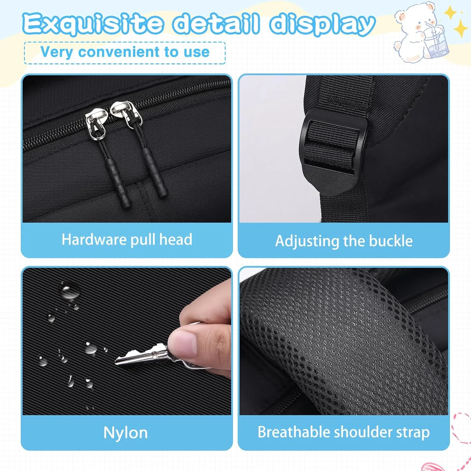 Kids School Backpack for Teens Girls Aesthetic Black Backpack Lightweight College Laptop Casual Travel Bookbag