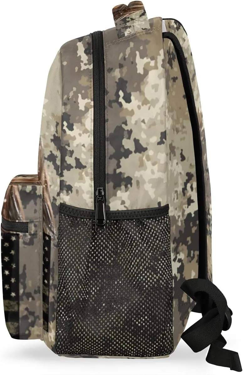 Kids School Backpacking Horse Animal Backpack for Teens Girls & Boys Middle School Aesthetic Camouflage USA Flag Students Bookbag 16 in Cute Lightweight Gym Travel Bag Sports Schoolbag