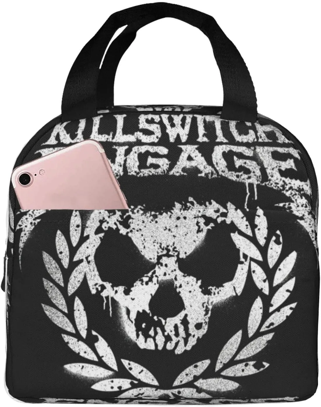 Killswitch Rock Band Engage Insulated Lunch Bag Reusable Lunch Tote Bag Lunch Container Meal Holder with Front Pocket Stylish Handbag Lunch Zipper Cooler Bag for Picnic