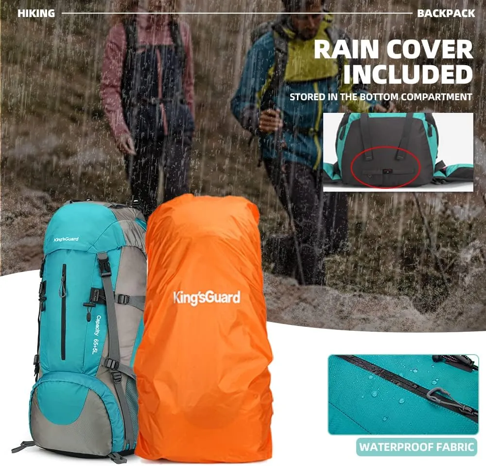 King'sGuard 70L Hiking Backpack with Rain Cover Lightweight Travel Backpack Waterproof Camping Backpack