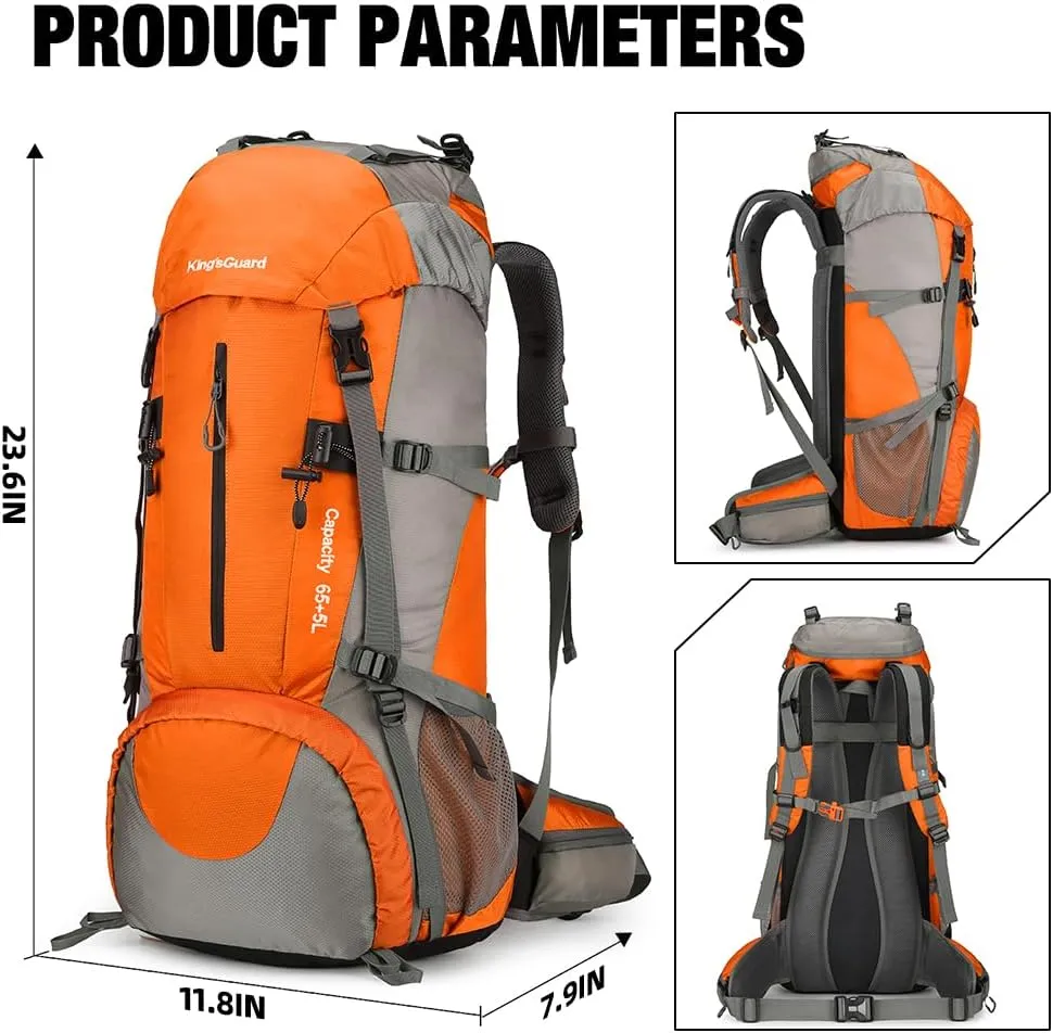King'sGuard 70L Hiking Backpack with Rain Cover Lightweight Travel Backpack Waterproof Camping Backpack