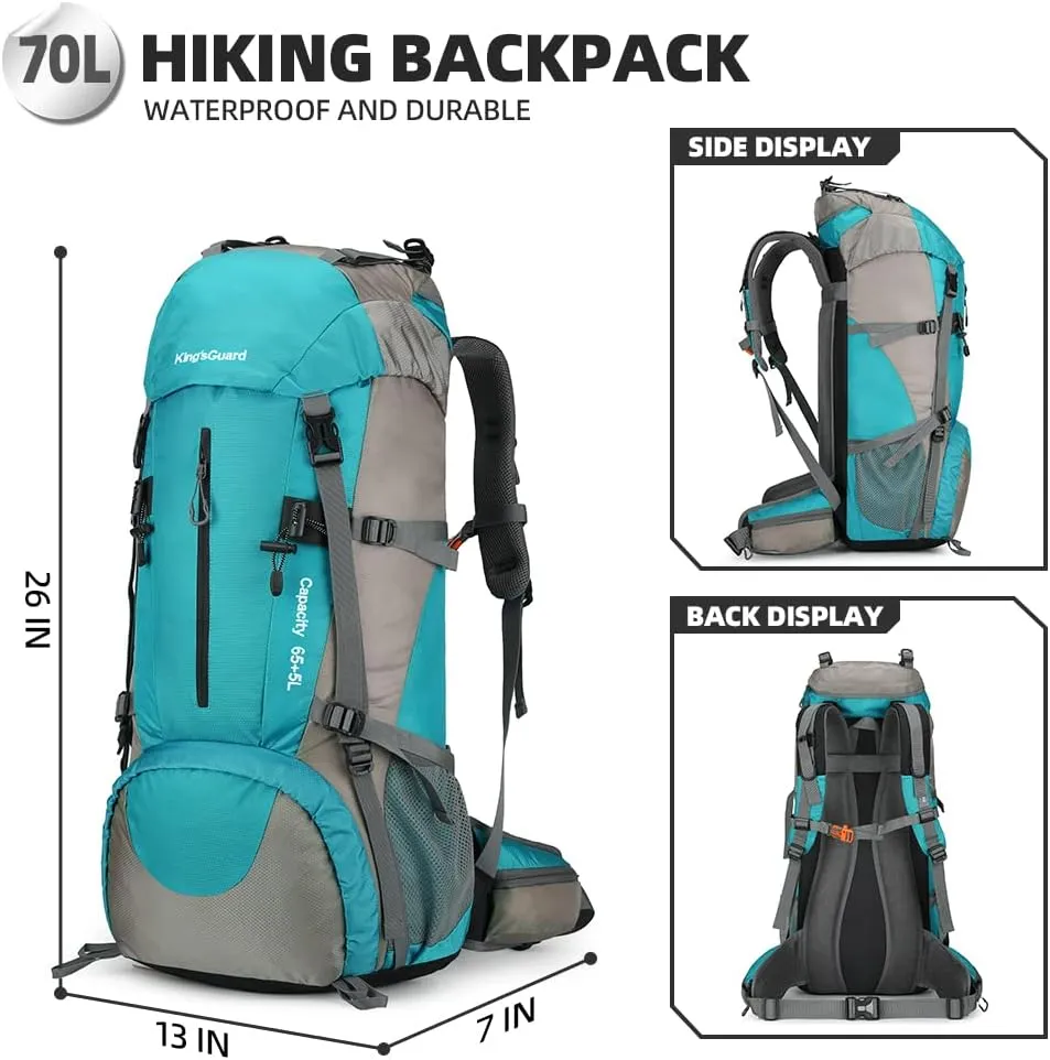 King'sGuard 70L Hiking Backpack with Rain Cover Lightweight Travel Backpack Waterproof Camping Backpack