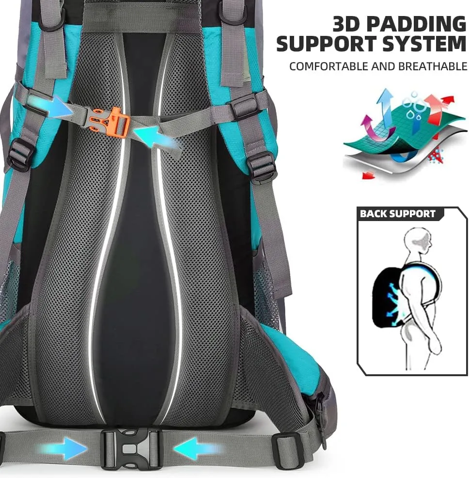 King'sGuard 70L Hiking Backpack with Rain Cover Lightweight Travel Backpack Waterproof Camping Backpack