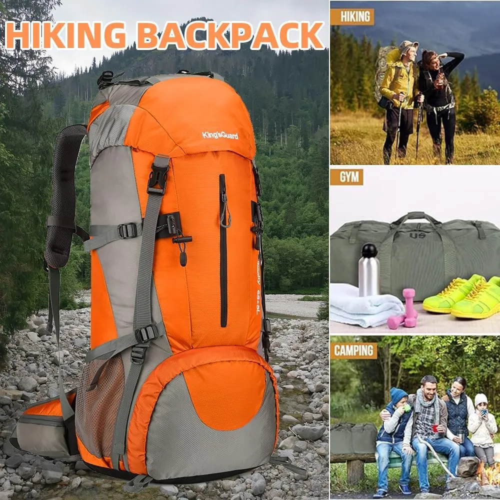 King'sGuard 70L Hiking Backpack with Rain Cover Lightweight Travel Backpack Waterproof Camping Backpack