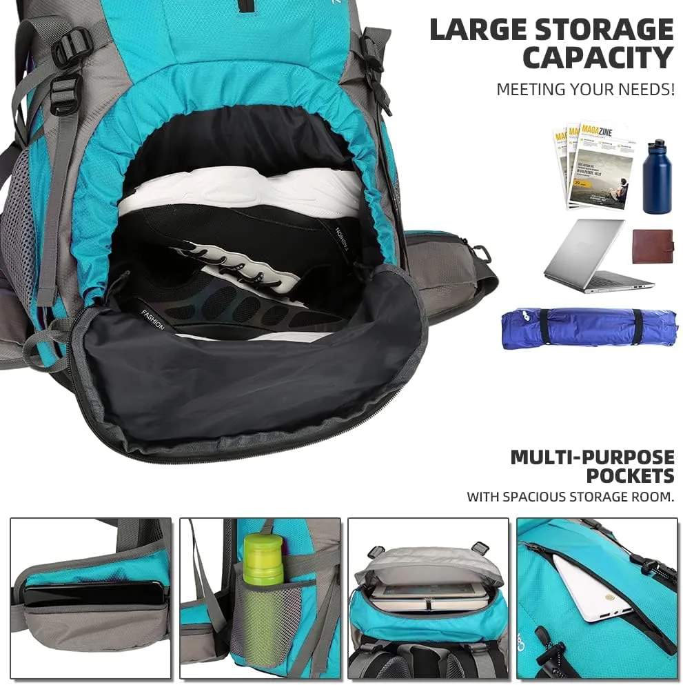 King'sGuard 70L Hiking Backpack with Rain Cover Lightweight Travel Backpack Waterproof Camping Backpack