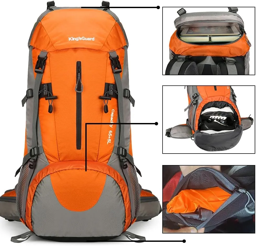 King'sGuard 70L Hiking Backpack with Rain Cover Lightweight Travel Backpack Waterproof Camping Backpack