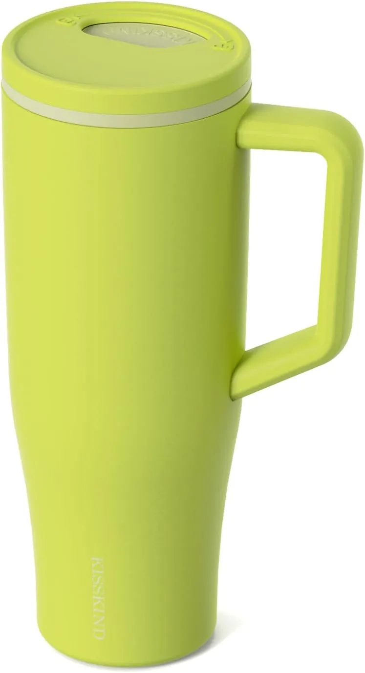 KISSKIND 40 oz Tumbler with Handle and Straw | 100% Leakproof Insulated Tumbler with Lid and Straw | Stainless Steel Water Bottle | Cup Holder Friendly Base | Green Apple