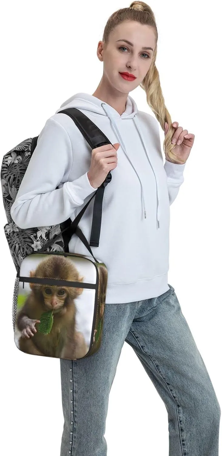 KiuLoam Insulated Lunch Box Cute Monkey 3D Animal Reusable Lunch Bag With Shoulder Strap For Women/Men/Girls/Boys Lunchbox Meal Tote Bag