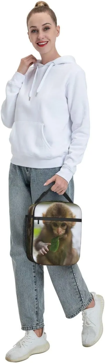 KiuLoam Insulated Lunch Box Cute Monkey 3D Animal Reusable Lunch Bag With Shoulder Strap For Women/Men/Girls/Boys Lunchbox Meal Tote Bag