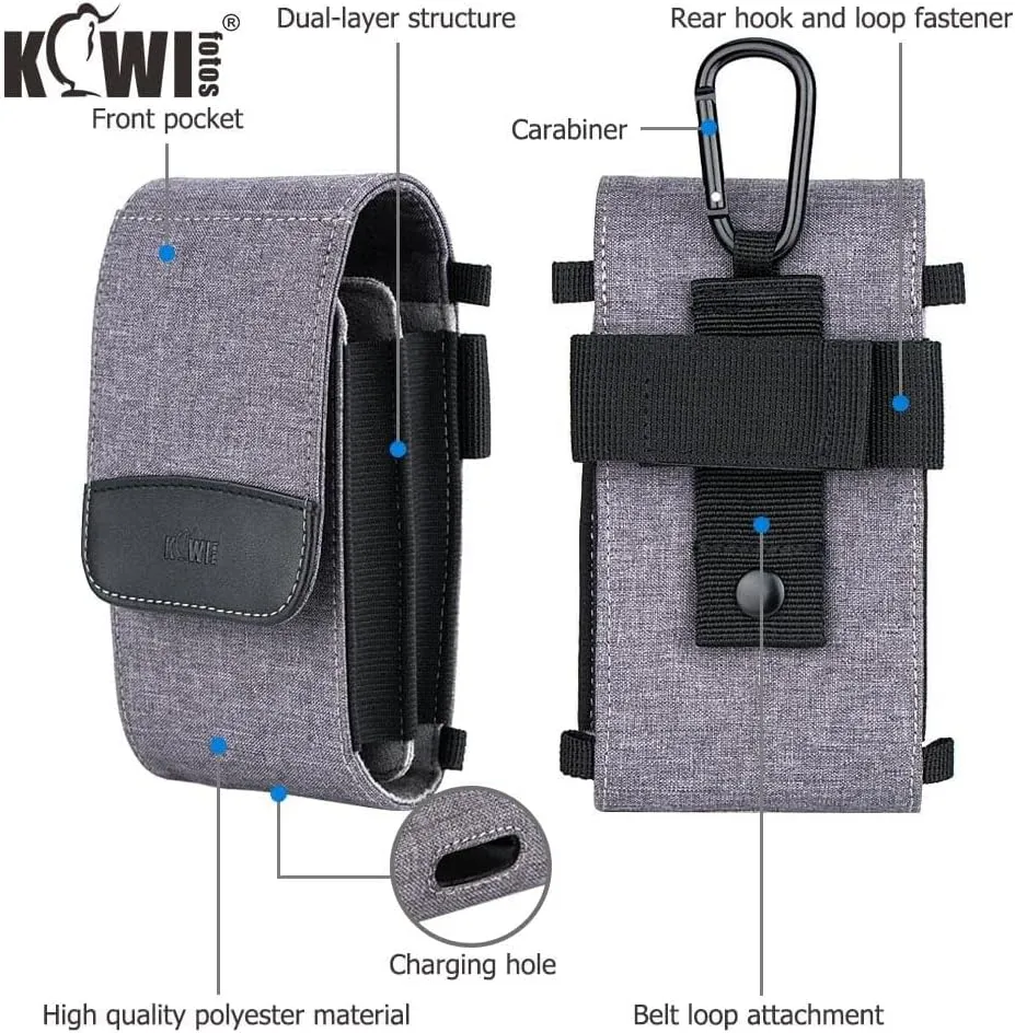 KIWIFOTOS Dual-Layer Travel Pouch Bag with Shoulder Strap, Holder Case for iPhone Cell Phone Smartphone Memory Card Power Bank Charger Passport ID Credit Card Earphones