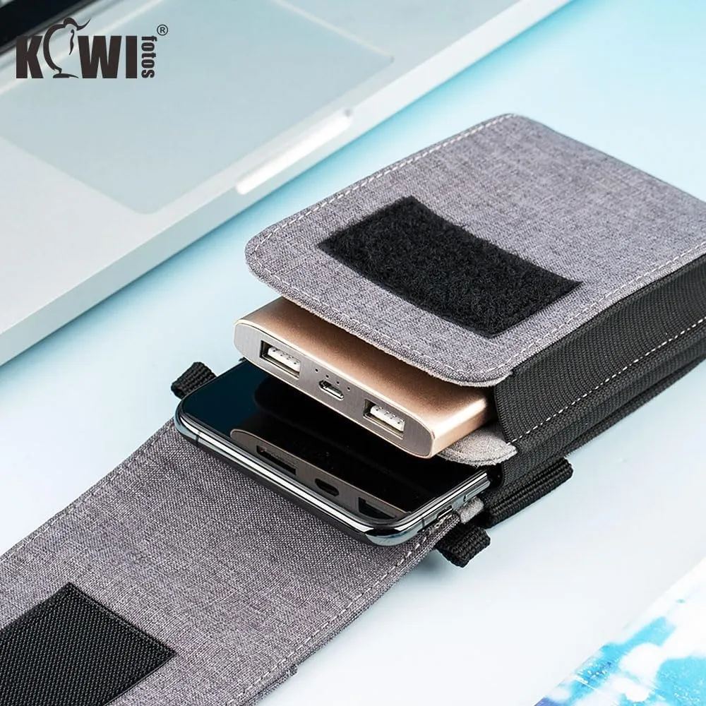 KIWIFOTOS Dual-Layer Travel Pouch Bag with Shoulder Strap, Holder Case for iPhone Cell Phone Smartphone Memory Card Power Bank Charger Passport ID Credit Card Earphones