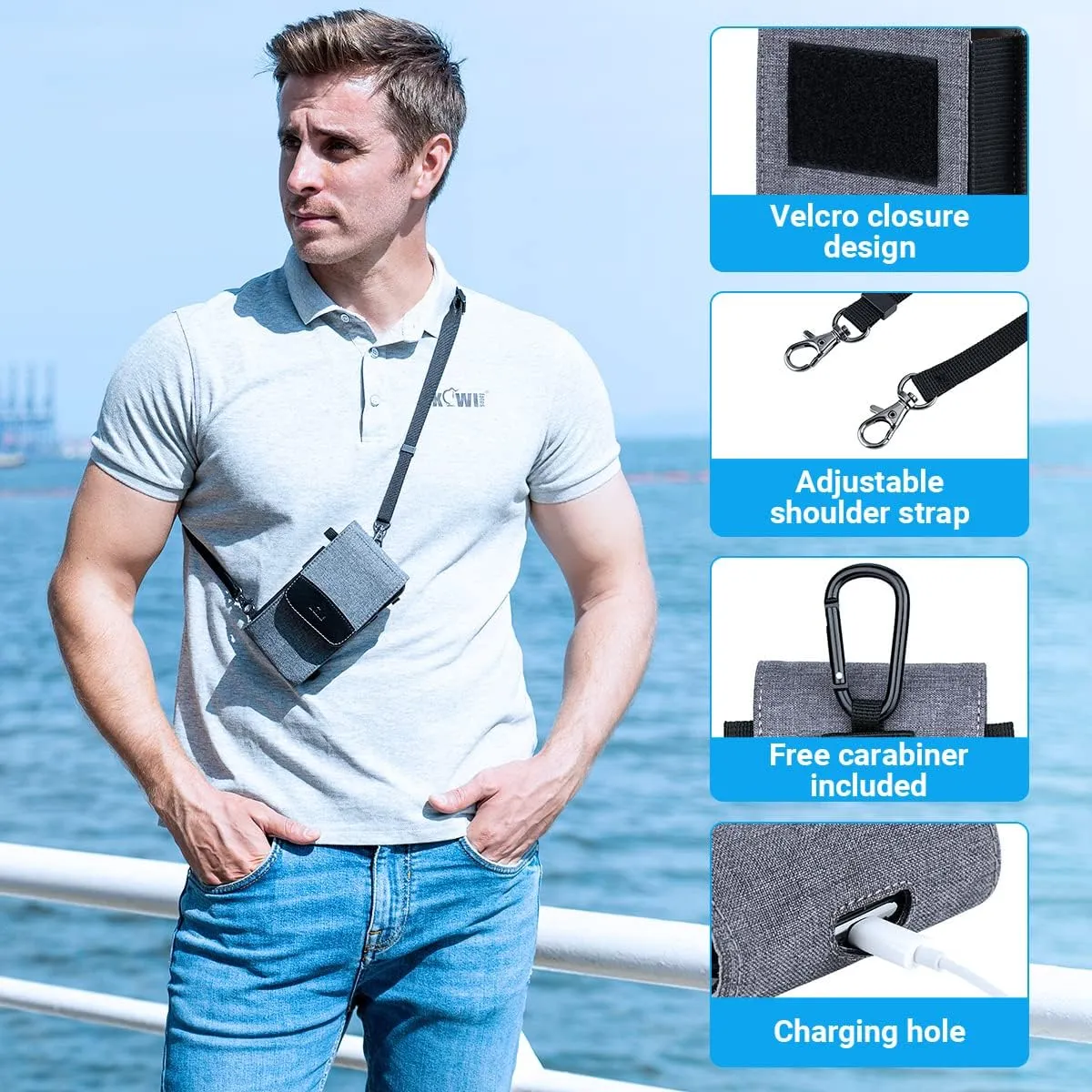 KIWIFOTOS Dual-Layer Travel Pouch Bag with Shoulder Strap, Holder Case for iPhone Cell Phone Smartphone Memory Card Power Bank Charger Passport ID Credit Card Earphones