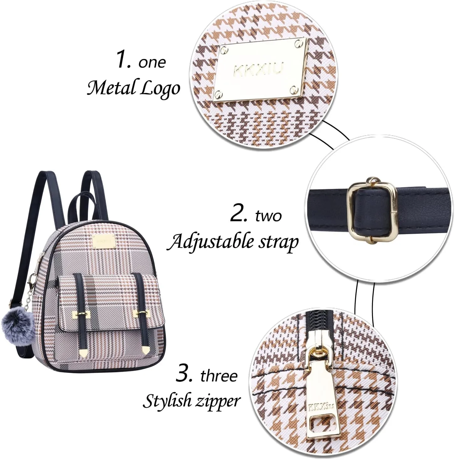 KKXIU Girls Small Backpack Purse Vegan Leather Mini Bookbag for Women Cute Teen Pompom Daypack