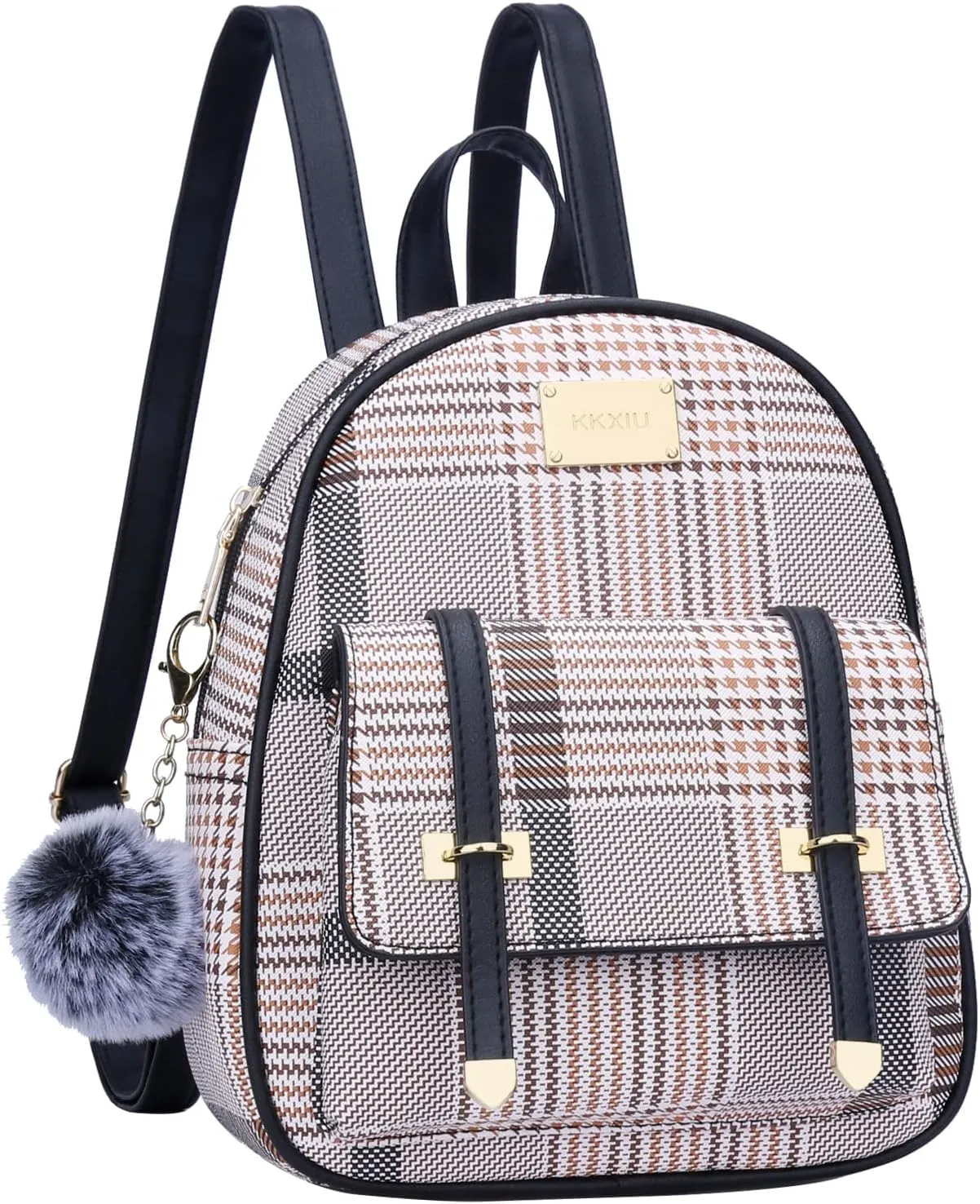 KKXIU Girls Small Backpack Purse Vegan Leather Mini Bookbag for Women Cute Teen Pompom Daypack