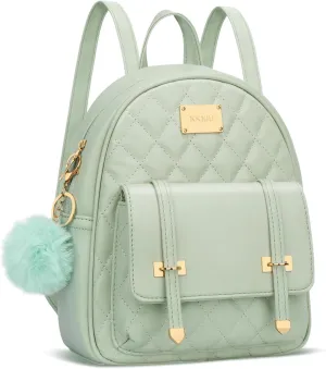 KKXIU Girls Small Backpack Purse Vegan Leather Quilted Mini Daypack for Women Trendy Bookbag (Green)