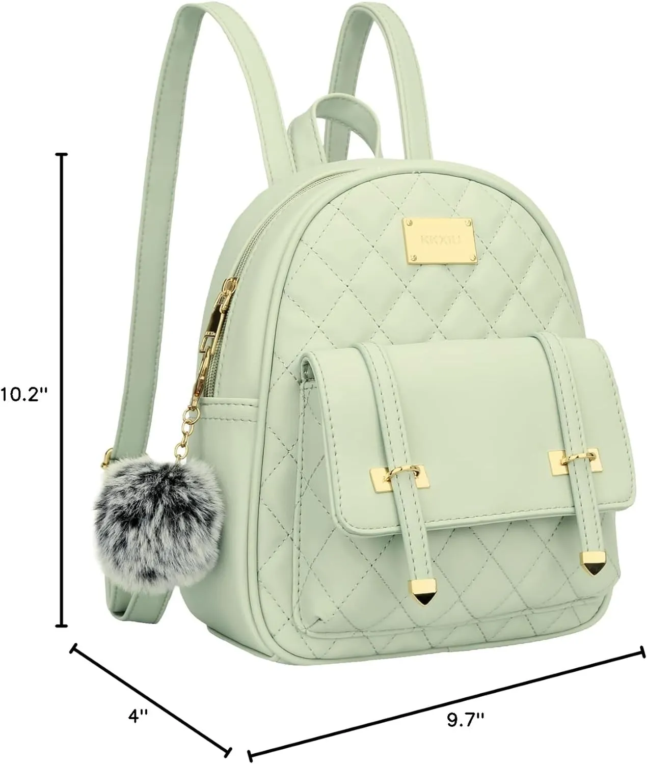 KKXIU Girls Small Backpack Purse Vegan Leather Quilted Mini Daypack for Women Trendy Bookbag (Green)