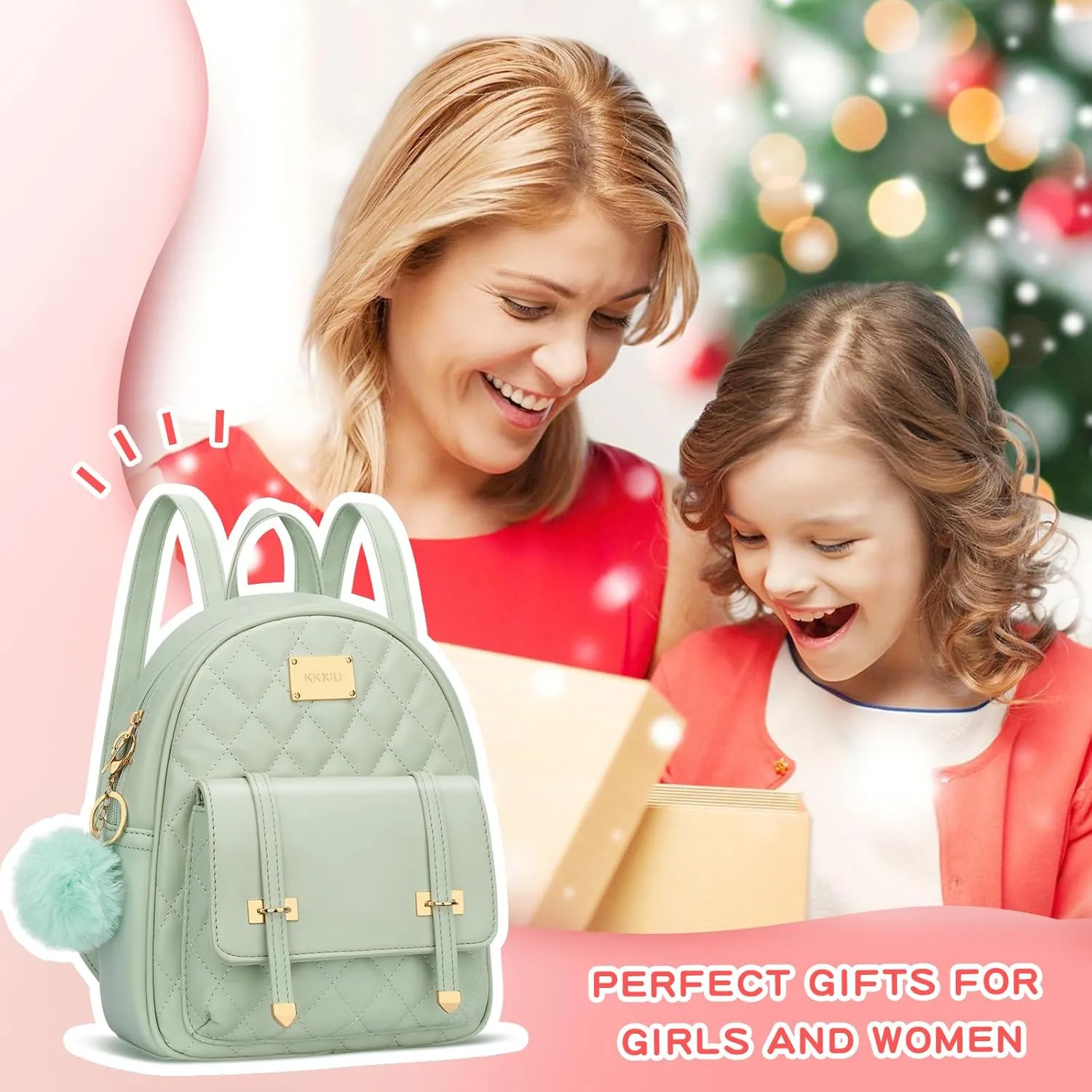 KKXIU Girls Small Backpack Purse Vegan Leather Quilted Mini Daypack for Women Trendy Bookbag (Green)