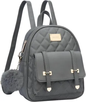 KKXIU Girls Small Backpack Purse Vegan Leather Quilted Mini Daypack for Women Trendy Bookbag (Grey)
