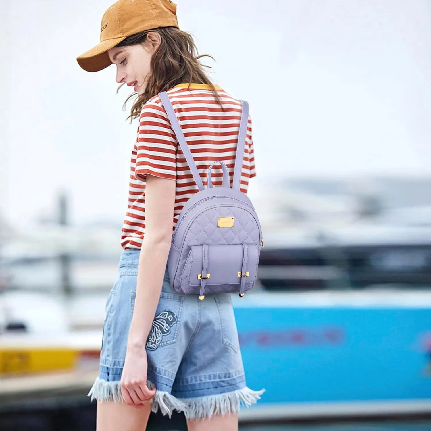KKXIU Girls Small Backpack Purse Vegan Leather Quilted Mini Daypack for Women Trendy Bookbag (Grey)