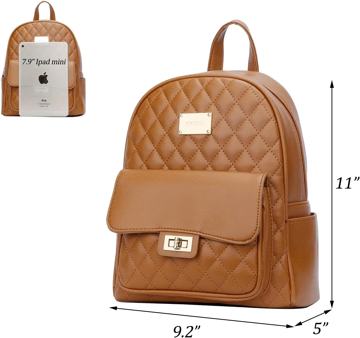 KKXIU Teen Girls Fashion 9"*11"Small Backpack Purse for Women and Ladies Quilted Synthetic Leather Mini Bookbag (a-brown)