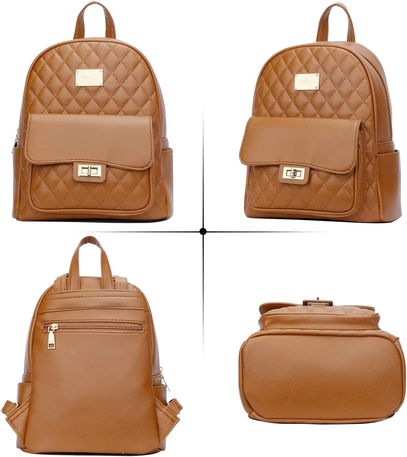 KKXIU Teen Girls Fashion 9"*11"Small Backpack Purse for Women and Ladies Quilted Synthetic Leather Mini Bookbag (a-brown)
