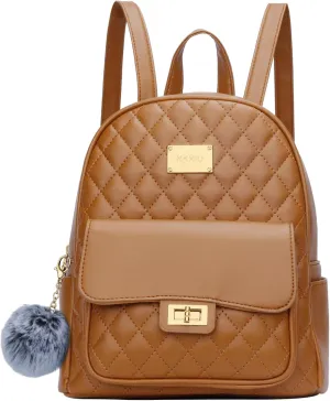 KKXIU Teen Girls Fashion 9"*11"Small Backpack Purse for Women and Ladies Quilted Synthetic Leather Mini Bookbag (a-brown)