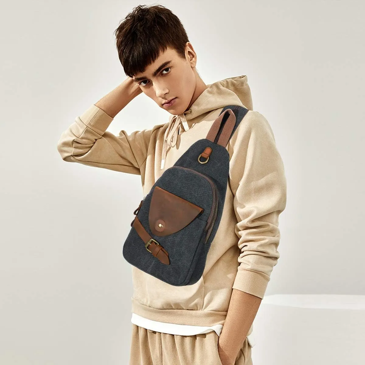 KL928 Canvas Sling Bag Crossbody Backpack Shoulder Casual Rucksack for Men Women