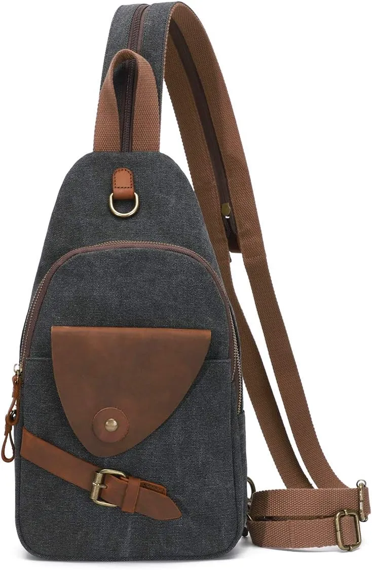 KL928 Canvas Sling Bag Crossbody Backpack Shoulder Casual Rucksack for Men Women