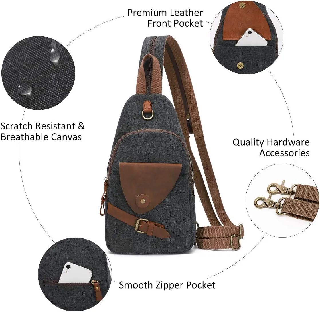 KL928 Canvas Sling Bag Crossbody Backpack Shoulder Casual Rucksack for Men Women