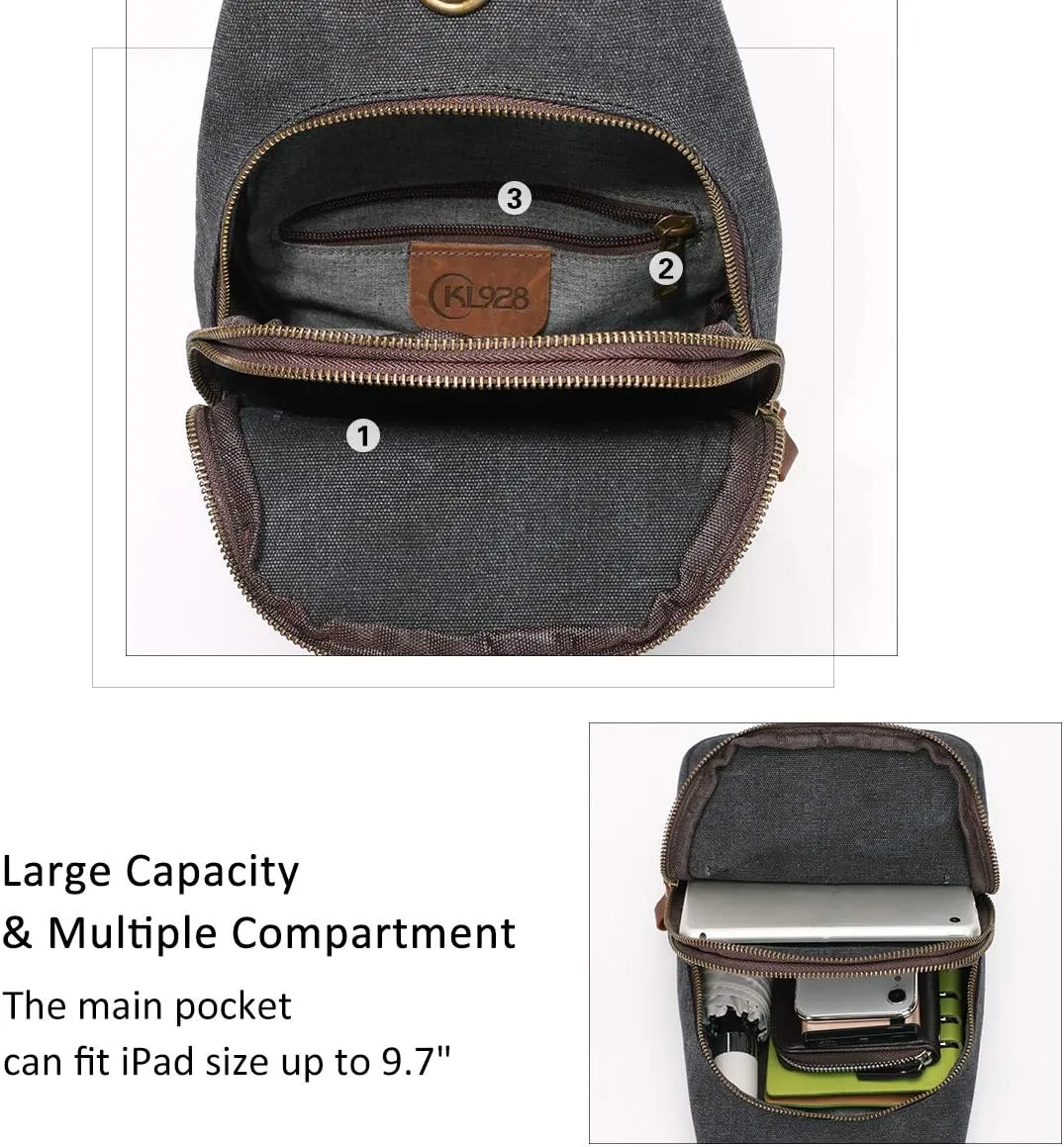 KL928 Canvas Sling Bag Crossbody Backpack Shoulder Casual Rucksack for Men Women