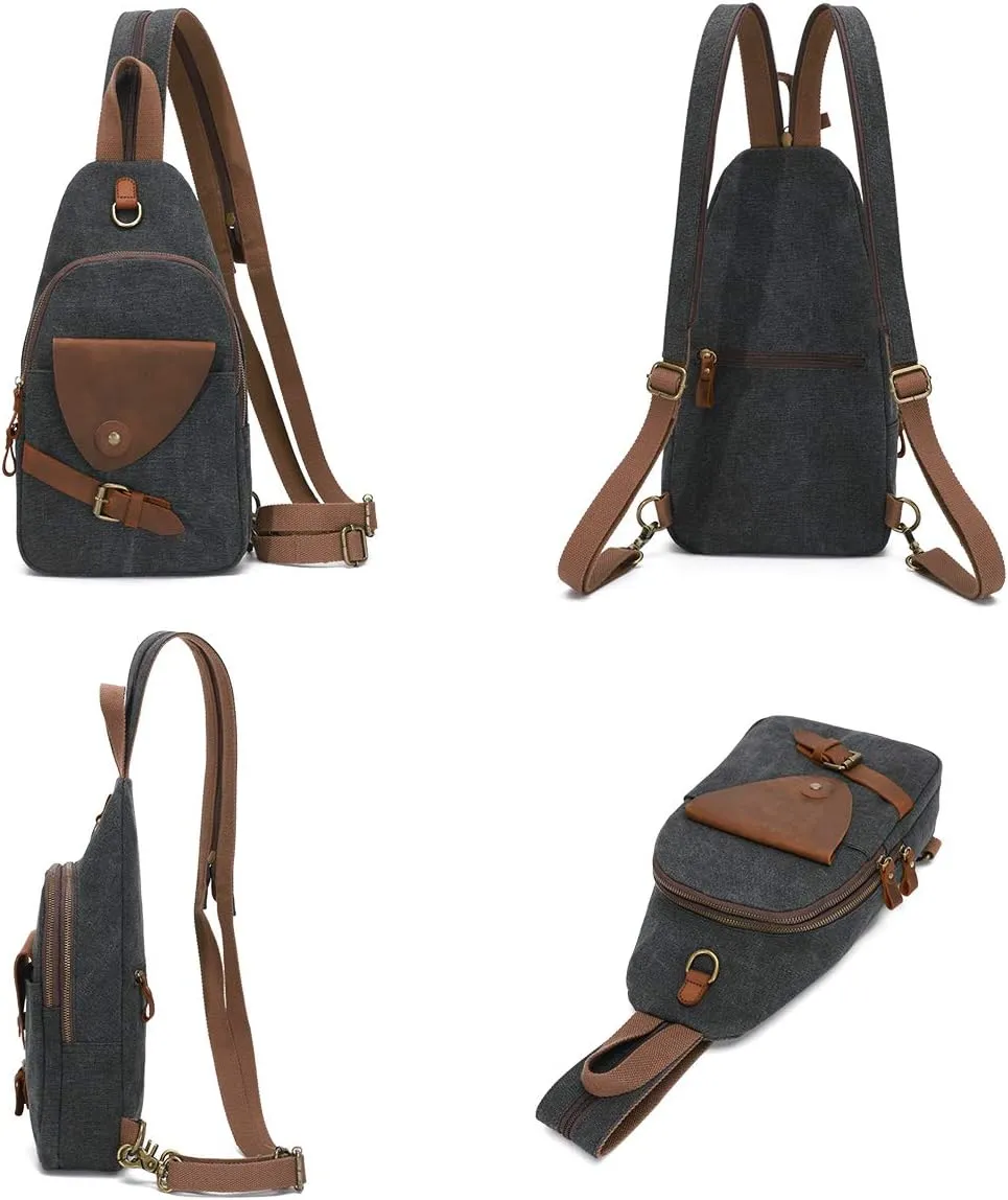 KL928 Canvas Sling Bag Crossbody Backpack Shoulder Casual Rucksack for Men Women