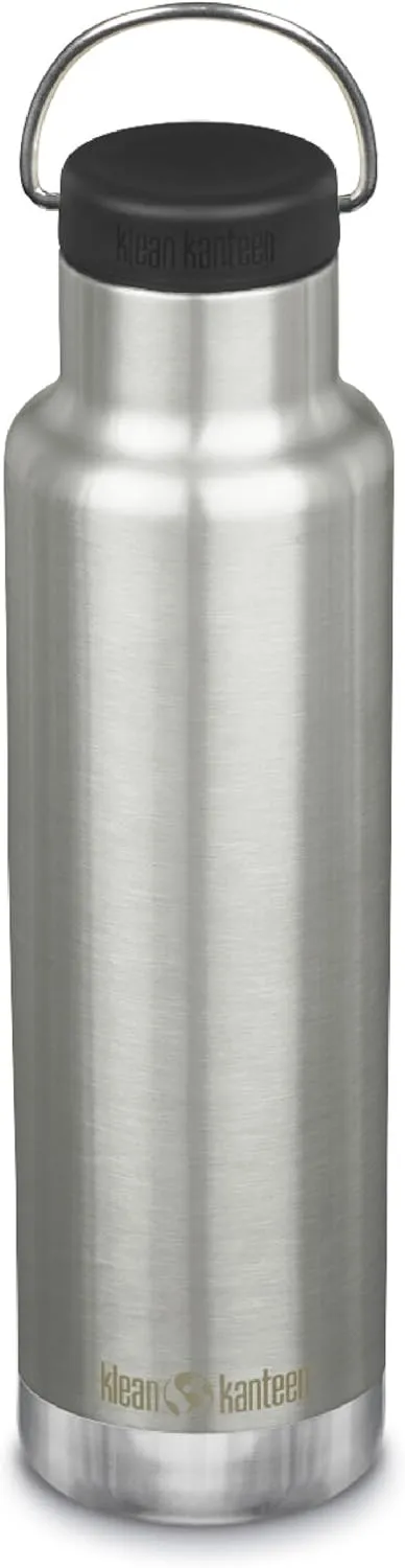 Klean Kanteen Classic Insulated Water Bottle with Loop Cap - Stainless Steel Drinking Bottle for Hot & Cold Beverages - Dishwasher-Safe Travel Bottle - Brushed Stainless Steel, 20 oz