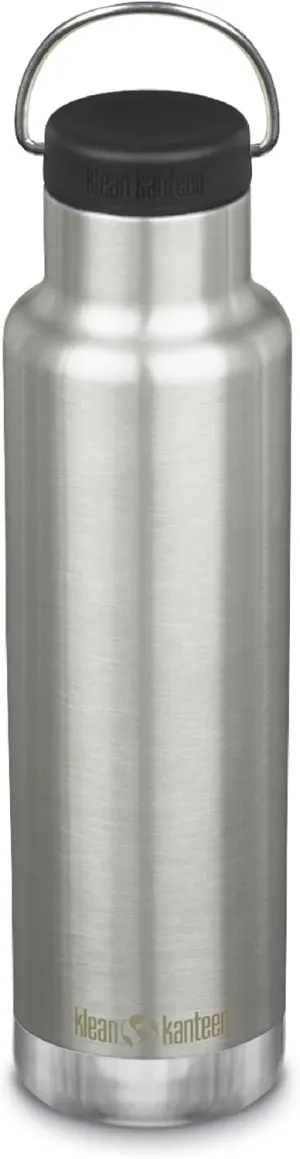 Klean Kanteen Classic Insulated Water Bottle with Loop Cap - Stainless Steel Drinking Bottle for Hot & Cold Beverages - Dishwasher-Safe Travel Bottle - Brushed Stainless Steel, 20 oz