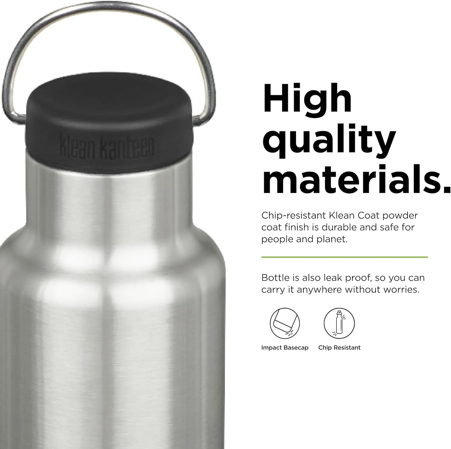 Klean Kanteen Classic Insulated Water Bottle with Loop Cap - Stainless Steel Drinking Bottle for Hot & Cold Beverages - Dishwasher-Safe Travel Bottle - Brushed Stainless Steel, 20 oz