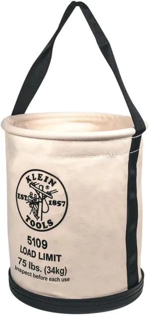 Klein Tools 5109 Canvas Bucket, Wide-Opening Straight-Wall Tool Bucket is Made of No. 6 Canvas with Black Molded Bottom, 75-Pound Load Rated